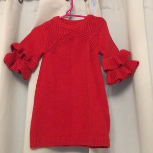 Red ruffle sleeve sweater dress